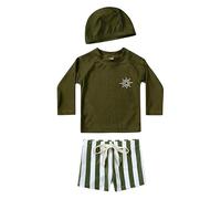 De feuilles Ensemble Maillot de Bain 3 PCS Garçon Fille Tenue Natation Protection UV Top Manche Courte + Short de Piscine + Bonnet Imprimé Dessin-Animé