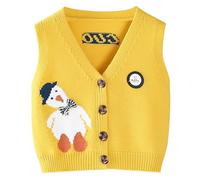 De feuilles Gilet Cardigan sans Manche en Tricot Bébé Garçon Fille Pull Gilet sans Manches Tricotée Boutonnée Col en V Motif Mignon Hiver Noël