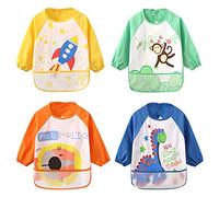 De feuilles Lot de 3/5 Bavoirs Imperméable Bébé Manches Longues Naissance avec pour Enfant Fille Garçon (Taille Unique, Bleu)