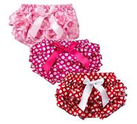 De feuilles Lot de 3 Bloomer Shorts Eté Taille Elastique Bébé Naissance Culotte Bloomer Dentelle Multicouche Souple Confortable avec Noeud 0 à 1 Ans