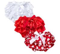 De feuilles Lot de 3 Bloomer Shorts Eté Taille Elastique Bébé Naissance Culotte Bloomer Dentelle Multicouche Souple Confortable avec Noeud 0 à 1 Ans