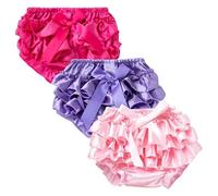 De feuilles Lot de 3 Bloomer Shorts Eté Taille Elastique Bébé Naissance Culotte Bloomer Dentelle Multicouche Souple Confortable avec Noeud 0 à 1 Ans