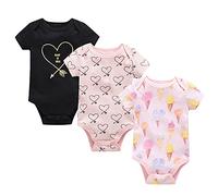 De feuilles Lot de 3 Body Bébé Naissance Barboteuse Combinaison en Coton Manches Longues/Courtes Col Rond Doux et Confortable pour Garçon Fille été