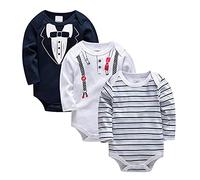 De feuilles Lot de 3 Body Bébé Naissance Barboteuse Combinaison en Coton Manches Longues/Courtes Col Rond Doux et Confortable pour Garçon Fille été