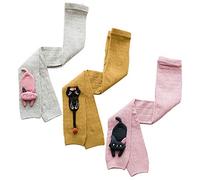 De feuilles Lot de 3 Legging Pantalon Bébé Enfant Fille en Coton Chaussettes Collants Motif Imprimé Sans Couture Peau-serré Chaud Souple Lot de 3 5-8 ans