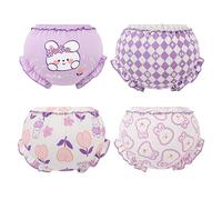 De feuilles Lot de 4 Bloomer Culotte Bébé Enfant Fille Panties Pants sous-Vêtement Taille Elastique Ourlet Dentelle Imprimé Fleuri Animal Mignon