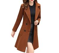 De feuilles Manteau d'hiver classique à manches longues pour femme Manteau en laine à deux rangées Longueur genoux Trench Coat Veste fine Vintage Veste coupe-vent Outwear avec poches - Marron - 44