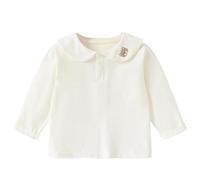 De feuilles Polo T-Shirt Manche Longue Bébé Naissance Enfant Fille Top Tee Shirt Coton Respirant Col à Revers Claudine Imprimé Ourson Mignon pour Printemps Eté