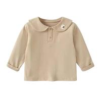 De feuilles Polo T-Shirt Manche Longue Bébé Naissance Enfant Fille Top Tee Shirt Coton Respirant Col à Revers Claudine Imprimé Ourson Mignon pour Printemps Eté