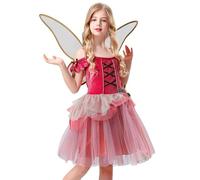 De feuilles Robe de Fée Enfant Fille Déguisement Princesse Conte de Fée Robe de Bal Mi-Longue en Tutu Tulle avec Aile Papillon Libellule pour Jeu de Rôle Halloween