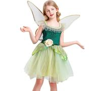 De feuilles Robe de Fée Enfant Fille Déguisement Princesse Conte de Fée Robe de Bal Mi-Longue en Tutu Tulle avec Aile Papillon Libellule pour Jeu de Rôle Halloween