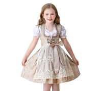 De feuilles Robe Village Lolita Gothique Enfant Fille 3PCS Costume Soubrette Allemande Tenue Oktoberfest Dirndl Baravoise Tablier Dentelle Noeud Déguisement Paysanne 3 à 12 Ans