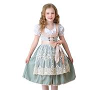 De feuilles Robe Village Lolita Gothique Enfant Fille 3PCS Costume Soubrette Allemande Tenue Oktoberfest Dirndl Baravoise Tablier Dentelle Noeud Déguisement Paysanne 3 à 12 Ans