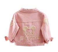 De feuilles Veste en Jeans Bébé Enfant fille Casual Blouson Denim Boutonné Epaule à Volant Patchwork Tulle Décoration Noeud Imprimé Animal Mignon pour 0 à 8 Ans