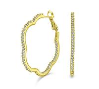 De Fleurs En Zircone Cubique Pavée Boucles D'Oreilles Trèfle Àoucles D'Oreilles Pour Femmes Laiton Plaqué Or Jaune 14K 1.5 Pouces De Diamètre