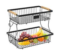 de fruits à légumes - Organisateur en métal robuste, rack à deux niveaux | Plateau de rangement amovible avec adhérence en bois et caractéristique portable, porte-comptoir pratique pour le salo