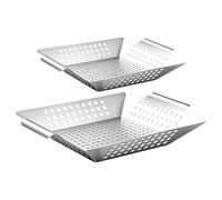 de gril - 12,2x10,24x2,36 pouces Ensemble de 2 plateaux de barbecue | de gril en acier inoxydable, ensemble de 2 plateaux de barbecue perforés pour légumes, viande, poisson, poulet, crevet