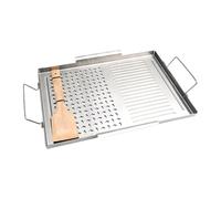 de gril, de cuisson à dessus plat, 43 x 29,2 x 2 cm, outil en acier inoxydable, design à deux poignées, extérieur résistant à la chaleur pour intérieur et extérieur, barbecue