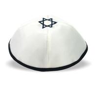 De haute qualité en forme d'étoile de David de 'Chai'Kippa Bleue en Satin Blanc 20 cm de diamètre