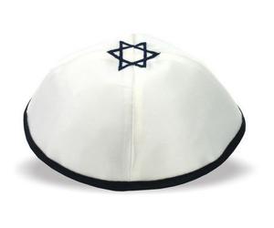 De haute qualité en forme d'étoile de David de 'Chai'Kippa Bleue en Satin Blanc 20 cm de diamètre