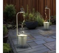 Lampe solaire robinet 30x LED décoration de jardin lampe d'extérieur lampe de terrasse, métal plastique argent, blanc chaud, LxH 17x62 cm, lot de 2