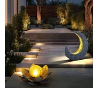 De Jardin Lampe Solaire D'Extérieur Lotus Croissant Lune Or Gris LED 2er Set