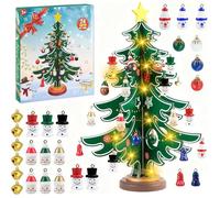 de l' Avent Bois 2025,Sapin de Noel en Bo-is avec 30 mini Décorations de Noël et 1 Guirlande Lumineuse,Cal CALENDRIER DE L'AVENT