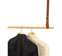 de la maison. Barre de penderie Naturbursche Garde-robe suspendue, cuir brun 80 cm, bâton pelé 100 cm ; ferrures dorées
