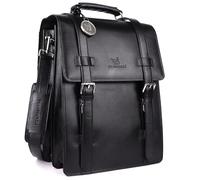 DE LAMASSU Adrian Sacoche en cuir pour ordinateur portable - 2 en 1 - Sac à dos et sac à bandoulière - Pour ordinateur portable jusqu'à 17" - Business - Avec fermeture à boucle et emballage cadeau
