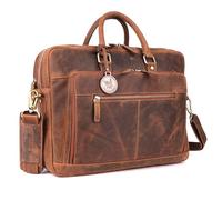 DE LAMASSU Aiden - Sacoche pour ordinateur portable en cuir - Unisexe - Jusqu'à 16" - Avec compartiment de rangement, sangle à roulettes et emballage cadeau, Tan Hunter