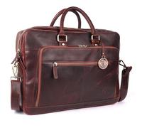 DE LAMASSU Aiden - Sacoche pour ordinateur portable en cuir - Unisexe - Jusqu'à 16" - Avec compartiment de rangement, sangle à roulettes et emballage cadeau, marron