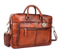 DE LAMASSU Aiden - Sacoche pour ordinateur portable en cuir - Unisexe - Jusqu'à 16" - Avec compartiment de rangement, sangle à roulettes et emballage cadeau, marron clair