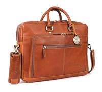 DE LAMASSU Aiden - Sacoche pour ordinateur portable en cuir - Unisexe - Jusqu'à 16" - Avec compartiment de rangement, sangle à roulettes et emballage cadeau, cognac