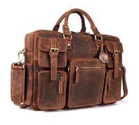 DE LAMASSU Dorian Sacoche en cuir pour ordinateur portable jusqu'à 17" avec sangle à roulettes, 5 poches extérieures, côtés extensibles, emballage cadeau de luxe, Tan Hunter