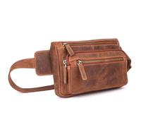 DE LAMASSU Isla Sac banane en cuir véritable - Sac banane unisexe pour homme et femme - Sac banane vintage - 23 x 16 x 4 cm - Sangle réglable - Boîte cadeau, Tan Hunter, Standard, Moderne et