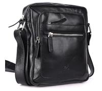 DE LAMASSU Nico Sac à bandoulière unisexe en cuir véritable pour iPad Mini Design vintage Noir 20 x 6,5 x 24 cm, Noir