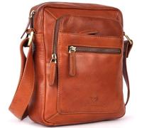 DE LAMASSU Nico Sac à bandoulière unisexe en cuir véritable pour iPad Mini Design vintage Noir 20 x 6,5 x 24 cm, cognac