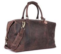 DE LAMASSU Rafael Sac de voyage en cuir véritable - Unisexe Weekender 50 × 35 × 28 cm - Bandoulière réglable, extensible grâce aux boucles latérales, pieds de protection, boîte cadeau, Braun Hunter