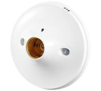 de lampe E27 à détection de son et de lumière avec, White | Raccordement à vis E27 et boîtier rond blanc, action retardée après activation, conçu pour passage et escalier