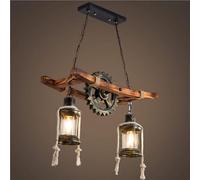de loft Industriel créatif rétro Antique Verre Suspension E27 métal décoratif plafonnier luminaire Suspendu en Bois Vintage pour Salle à Manger Cuisine îlot Couloir