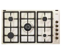 De'Longhi AVL 59 PRO Plateau Cuisinière à Gaz 90 Cm, 5 Brûleurs 1 Double Couronne, Acier Émaillé Avoine, Grilles En Fonte, Boutons Laiton Antique, Design Country