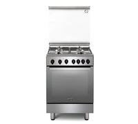De'Longhi DGX 64 LSG Cuisine à Gaz, 60 cm, Four électrique multifonction avec grille, 4 brûleurs, ligne design, couleur inox, classe énergétique A
