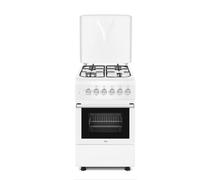 De'Longhi DL554EW2 Cuisinière à gaz, 50 cm, 4 feux, grilles émaillées, four électrique multifonctionnel, 52 litres, couleur blanche, classe énergétique A