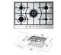 DeLonghi Table de cuisson à gaz SLF575LX 75 cm 5 brûleurs Inox Light