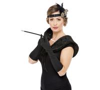 De Luxe 1920's Charleston Kit Noir et Doré Porte Cigarette Instantané Étole Reve