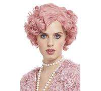 De Luxe 20s Flirty Flapper Perruque Rose Pastel Court & Ondulé Résistant Chaleur
