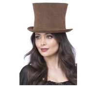 De Luxe Authentique Victorien Haut Chapeau Daim Marron Accessoire Déguisement