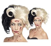 De Luxe Cruella Ville Perruque Femme Diabolique Zombie 101 Dalmatiens Fancy Robe