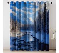 de LuxeForêt d'hiver des Montagnes enneigéesSimple Thermiques Rideaux à Oeillets Élégant pour Chambre à Coucher Salon(2 x 117 x 183) de LuxeBleu Blanc