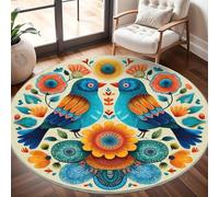 De Magnifiques Fleurs Et Oiseaux RéTro Tapis Rond 100 cm Intérieur & Extérieur Doux Antidérapant Lavable en Machine, Coloré Tapis Décoratif de Style Moderne pour Salon Chambre Salle à Manger